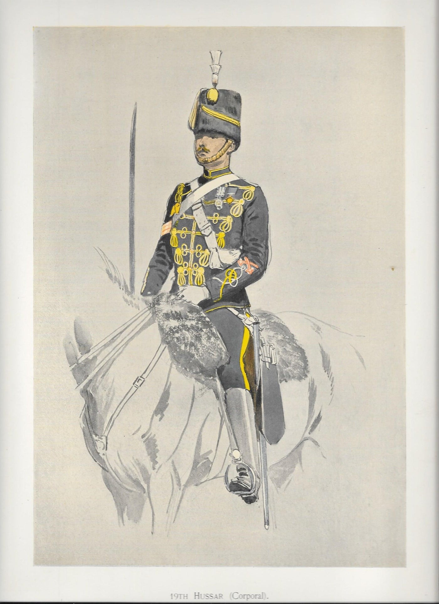 British Army 19th Hussars corporal antique print published 1900