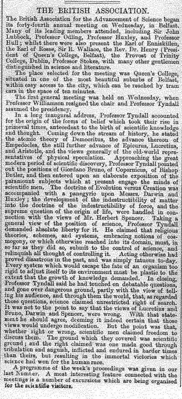 British Association meeting in Belfast in 1874