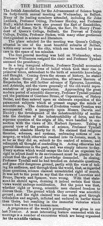 British Association meeting in Belfast in 1874