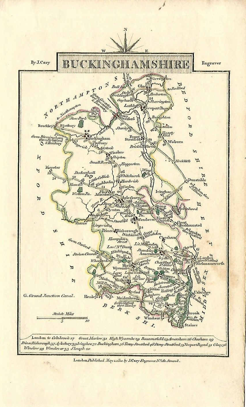 Buckinghamshire original Georgian antique map by cartographer John Cary 1812