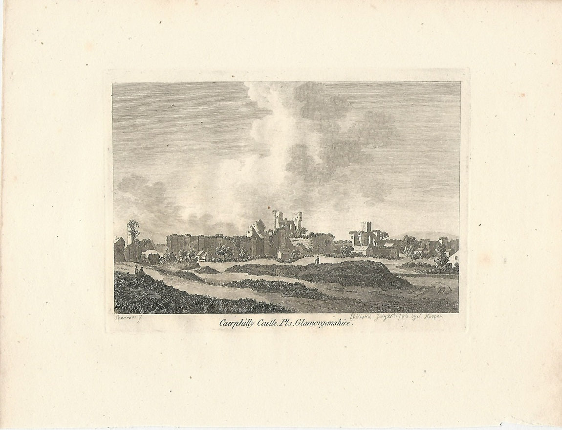 Caerphilly Castle Glamorganshire Wales antique print 1786