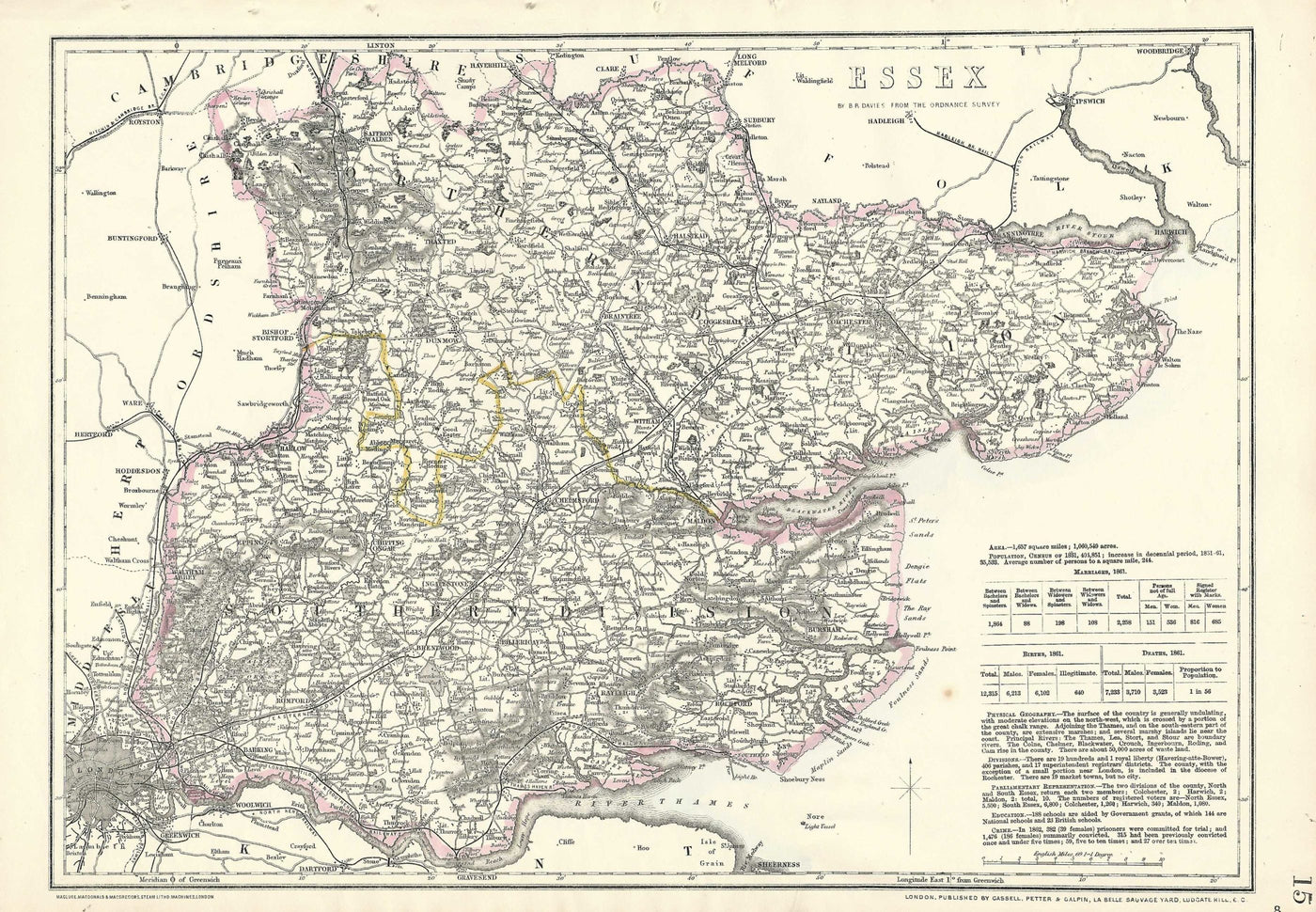 Essex antique map from Cassell’s County Atlas