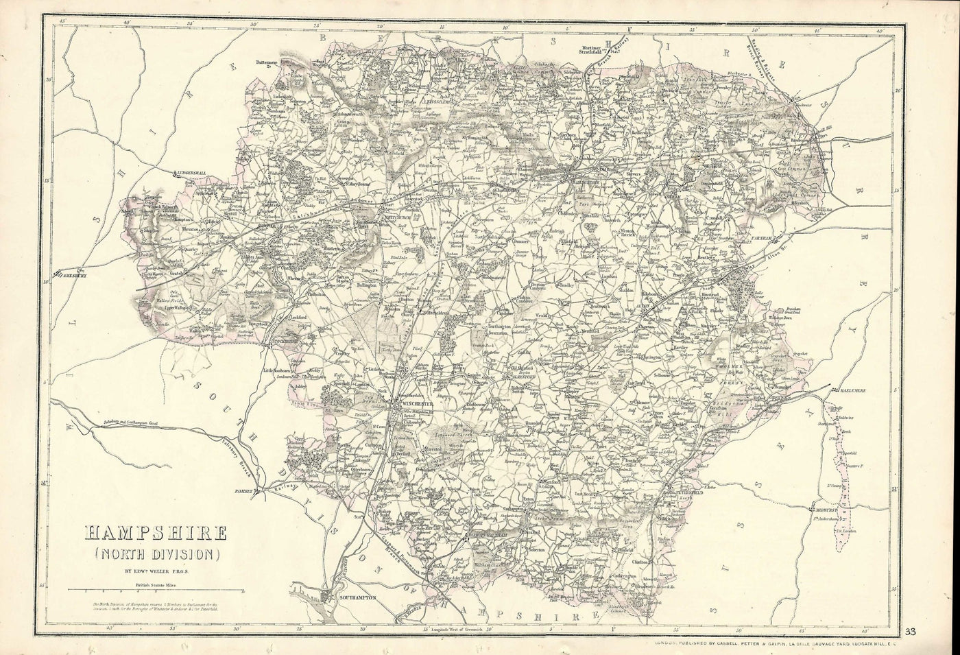 Hampshire antique map (North Division) published 1864