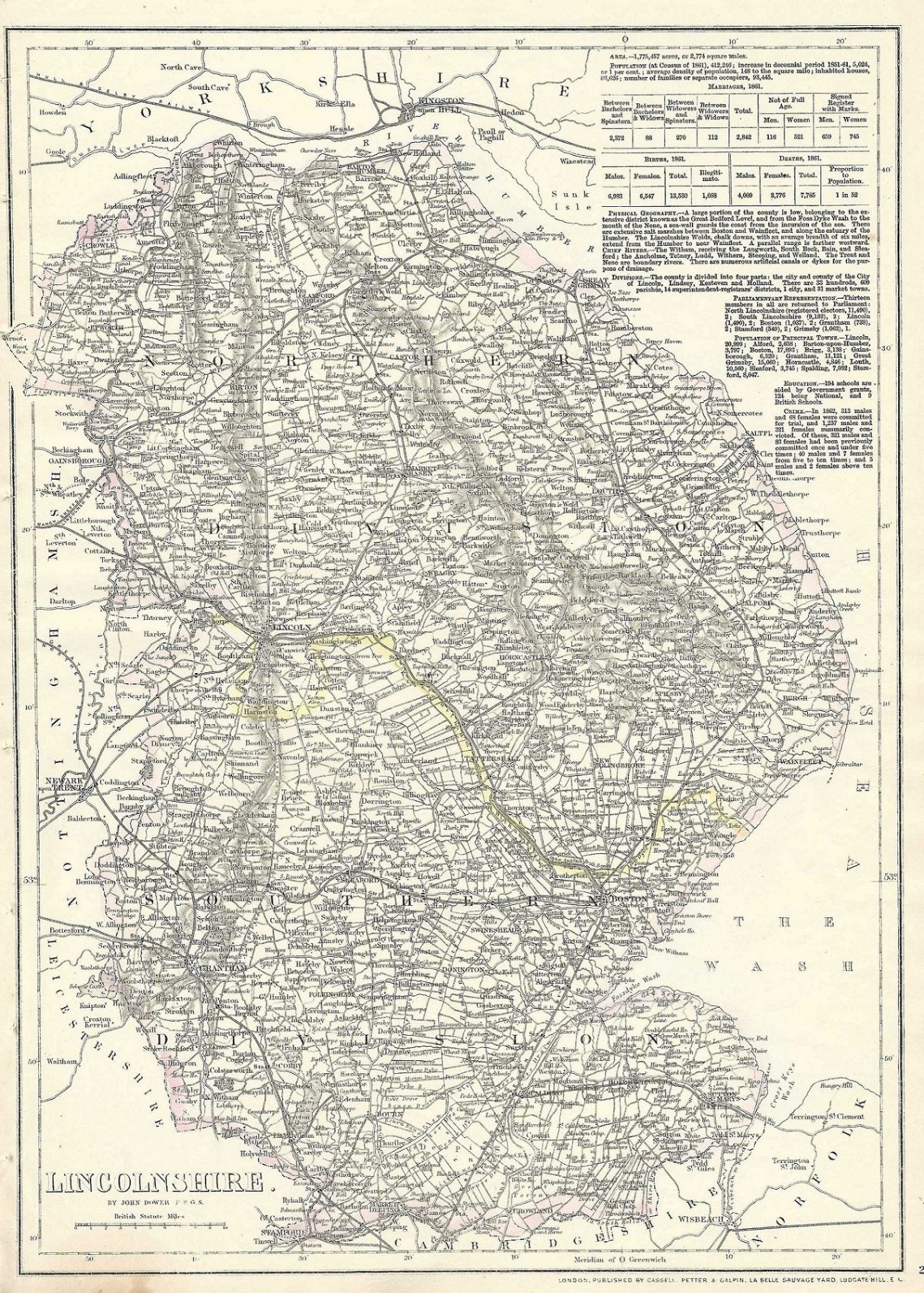 Lincolnshire antique map from Cassell’s County Atlas 1864