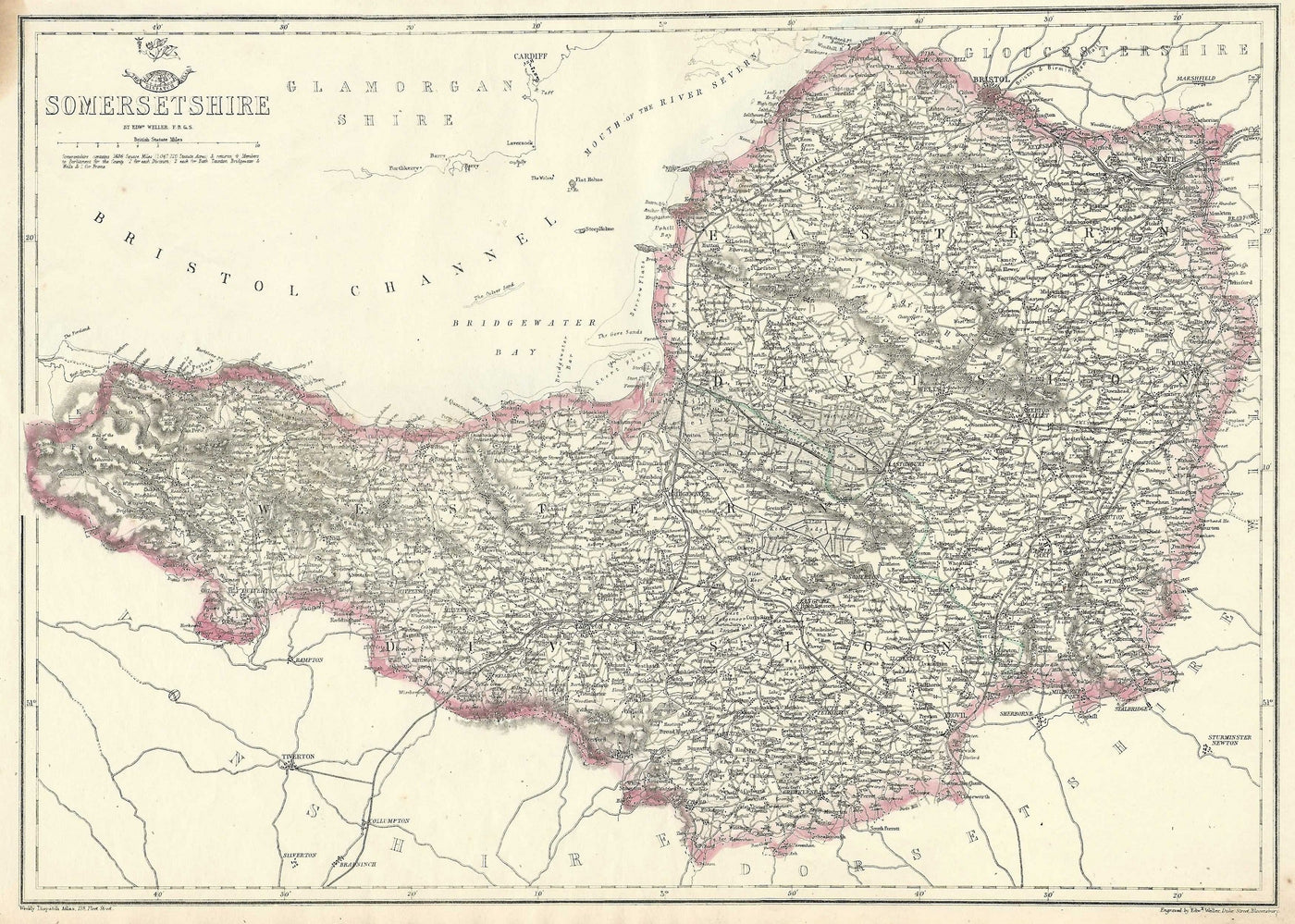 Somerset antique map from Cassell’s County Atlas 1864