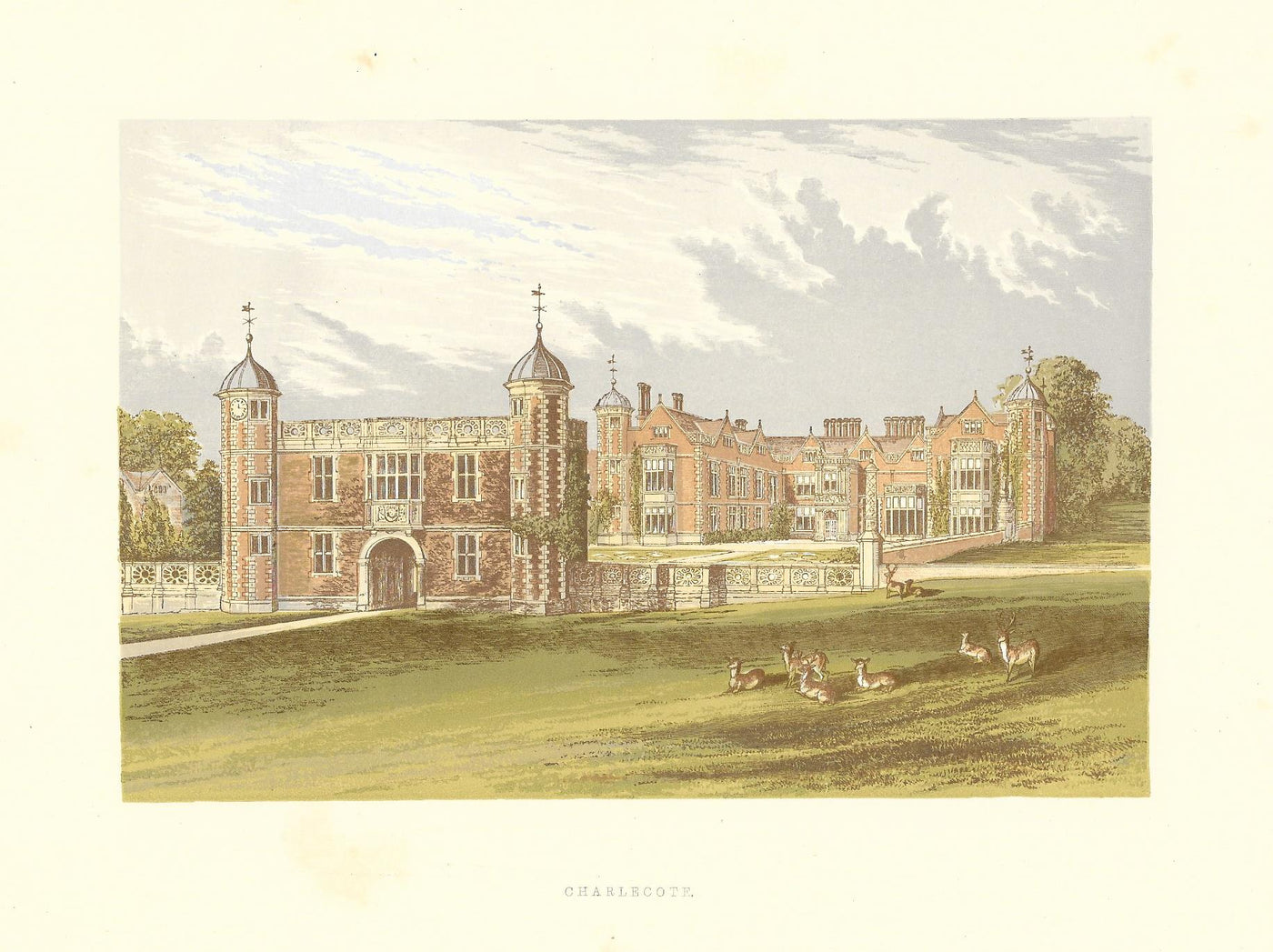 Charlecote Warwickshire guaranteed original antique print 1880