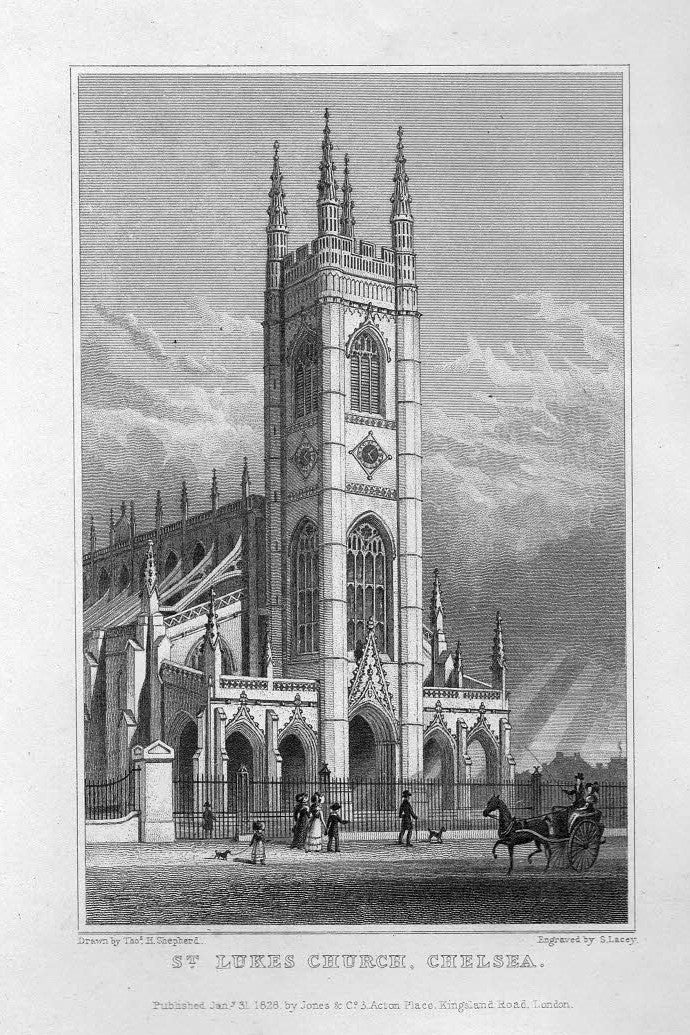 Chelsea Parish Church (St Luke's) antique print published 1830