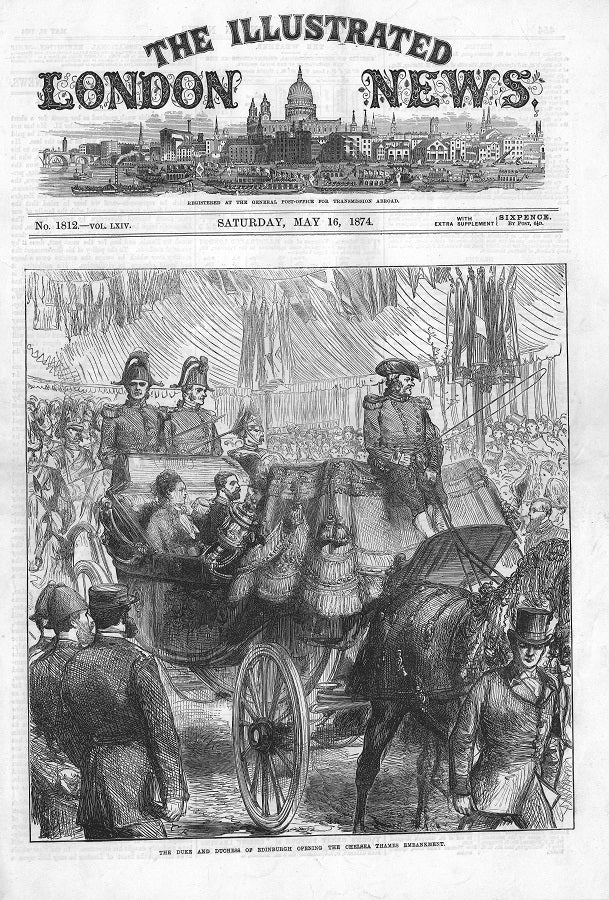 Chelsea Embankment opening antique print 1870