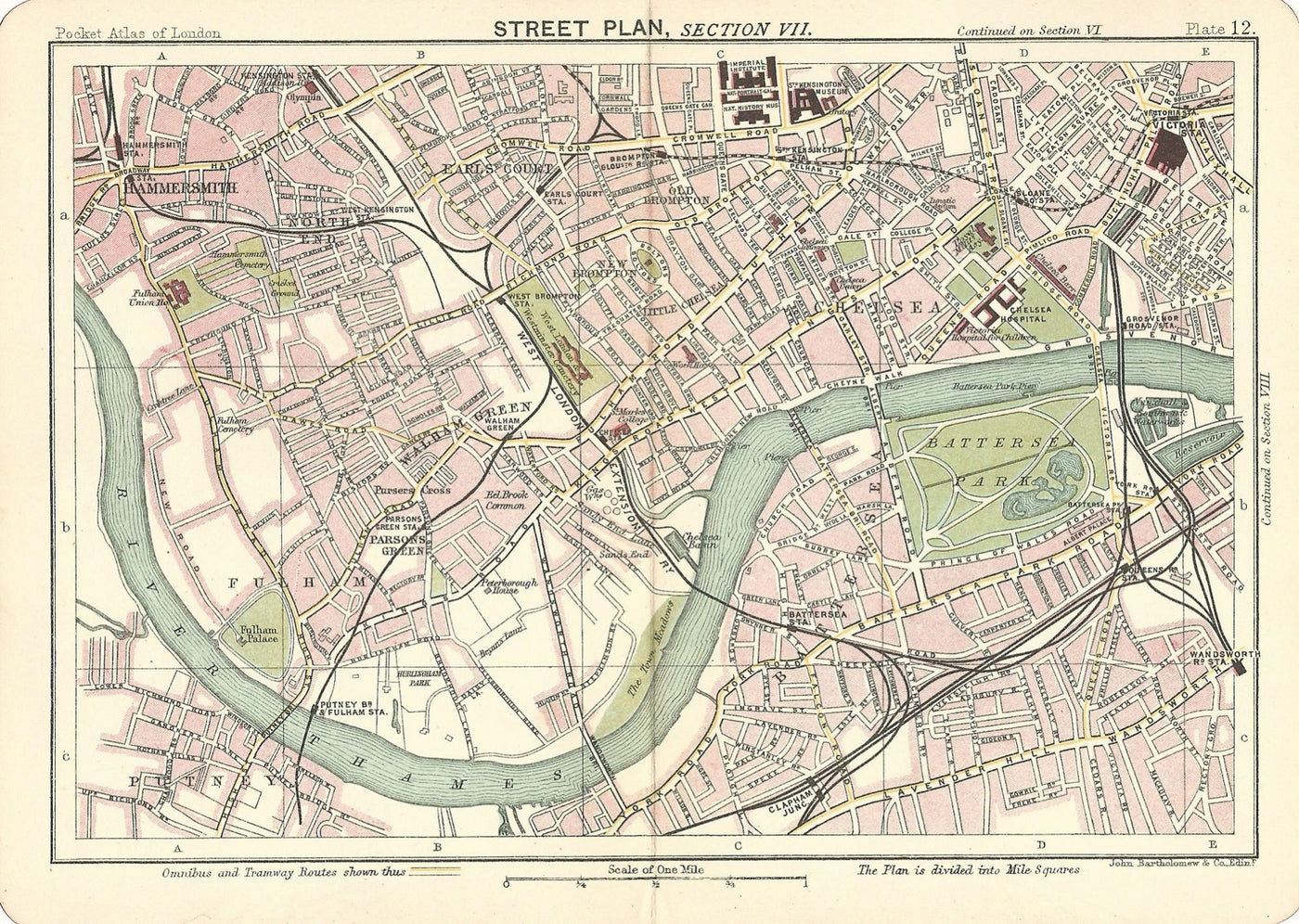 Chelsea Battersea antique map published 1891