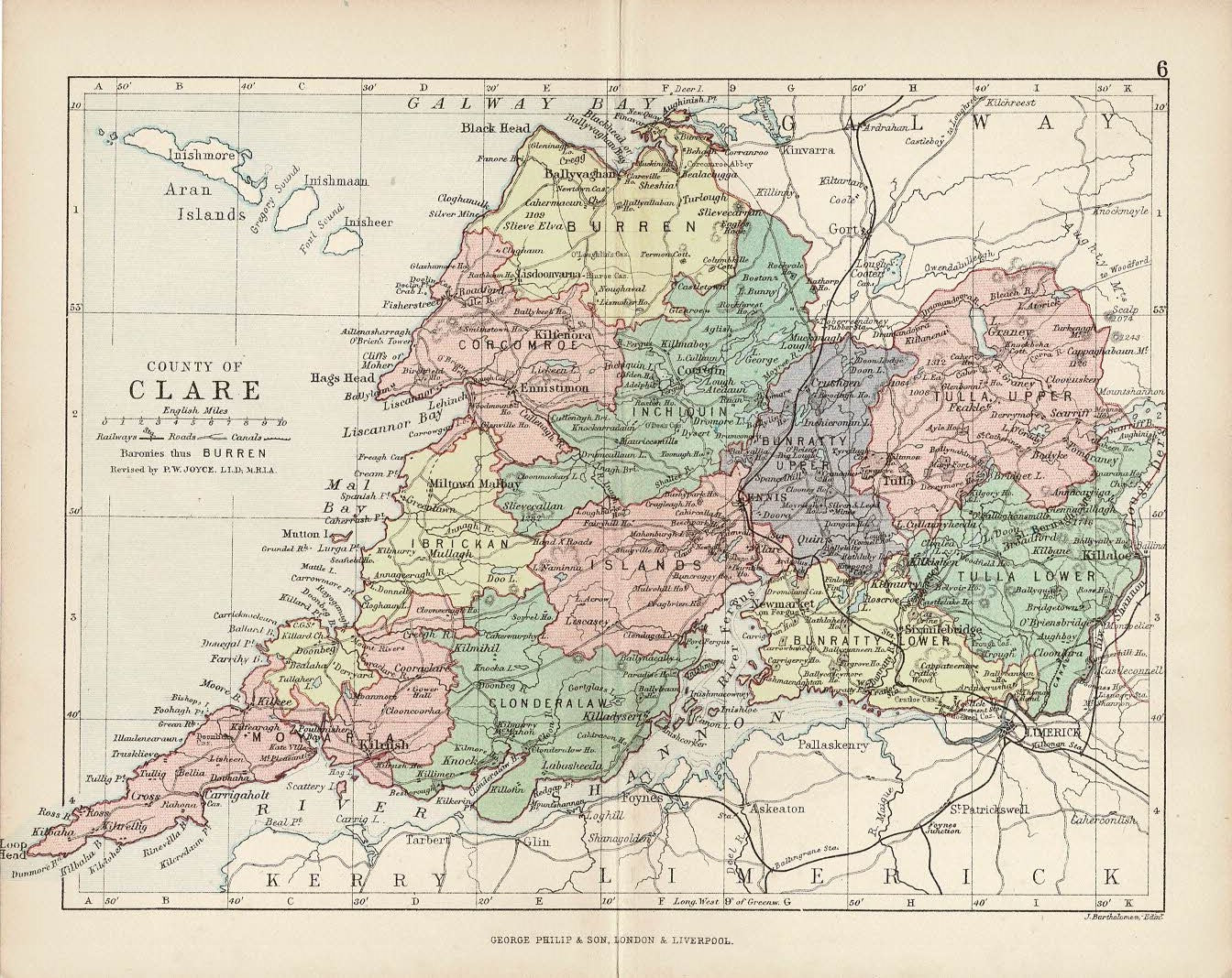 Clare County Ireland antique map published 1882