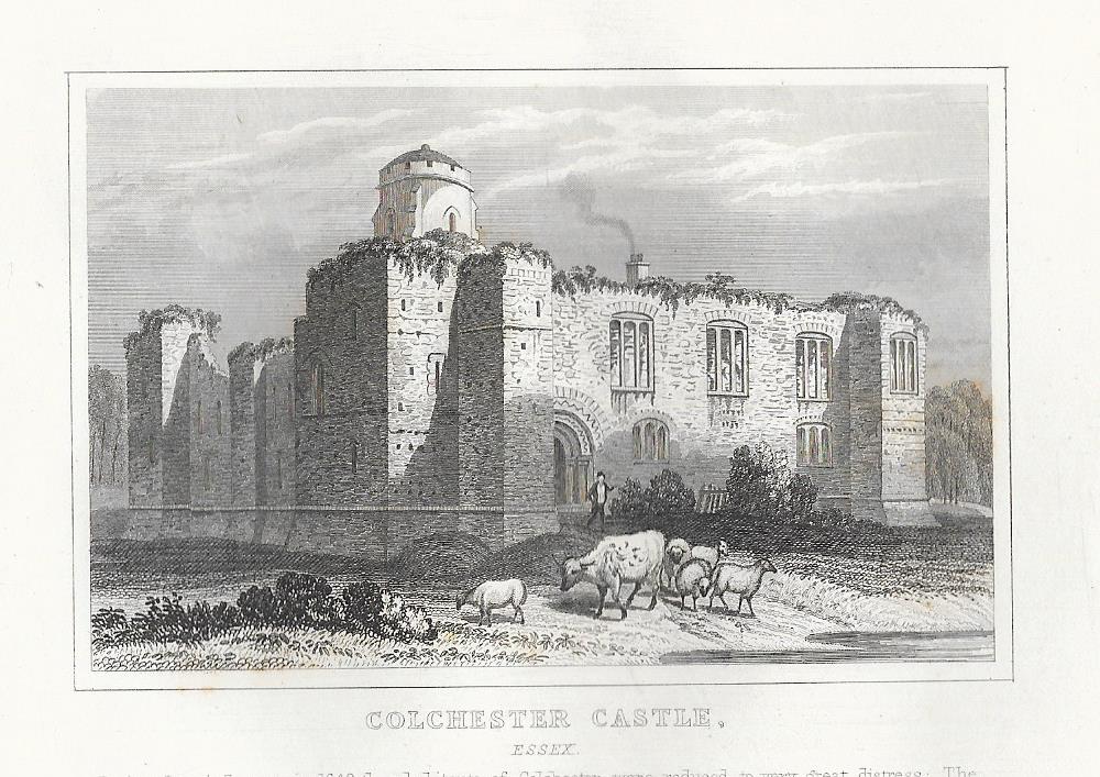 Colchester Castle Essex antique print 1845