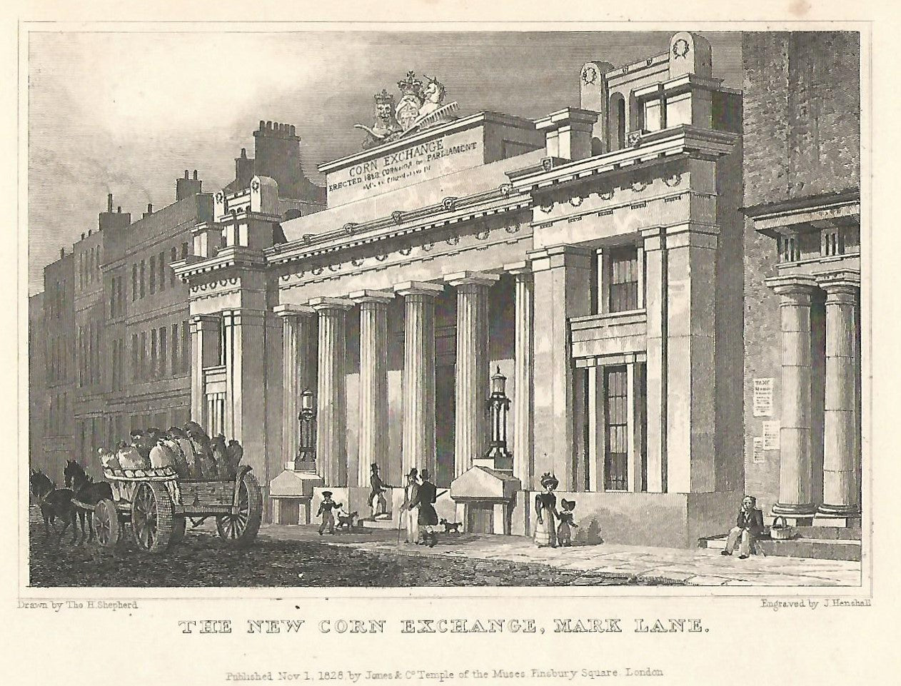 Corn Exchange, Mark Lane, City of London antique print 1830