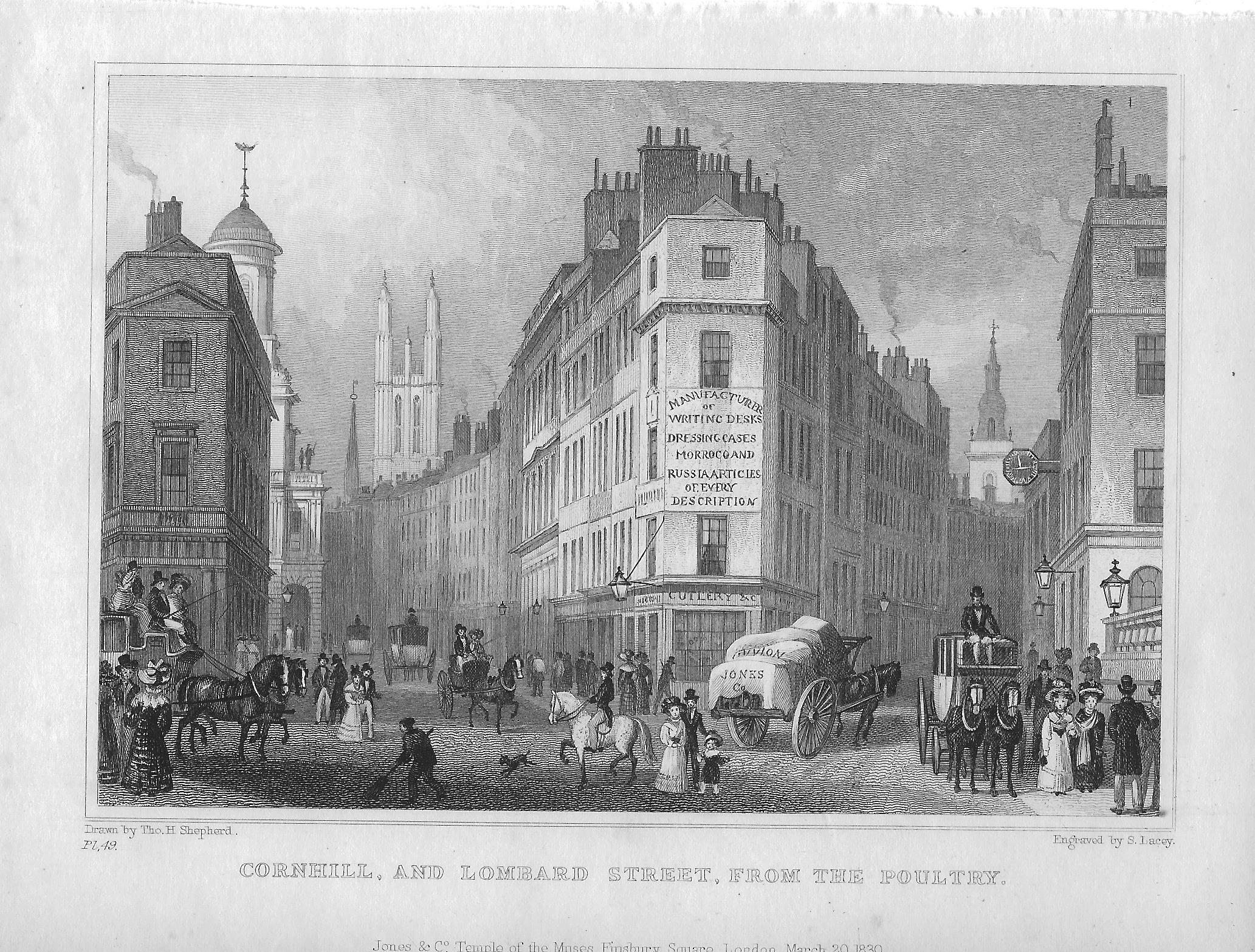 Cornhill and Lombard Street City of London antique print 1830 – Maps ...