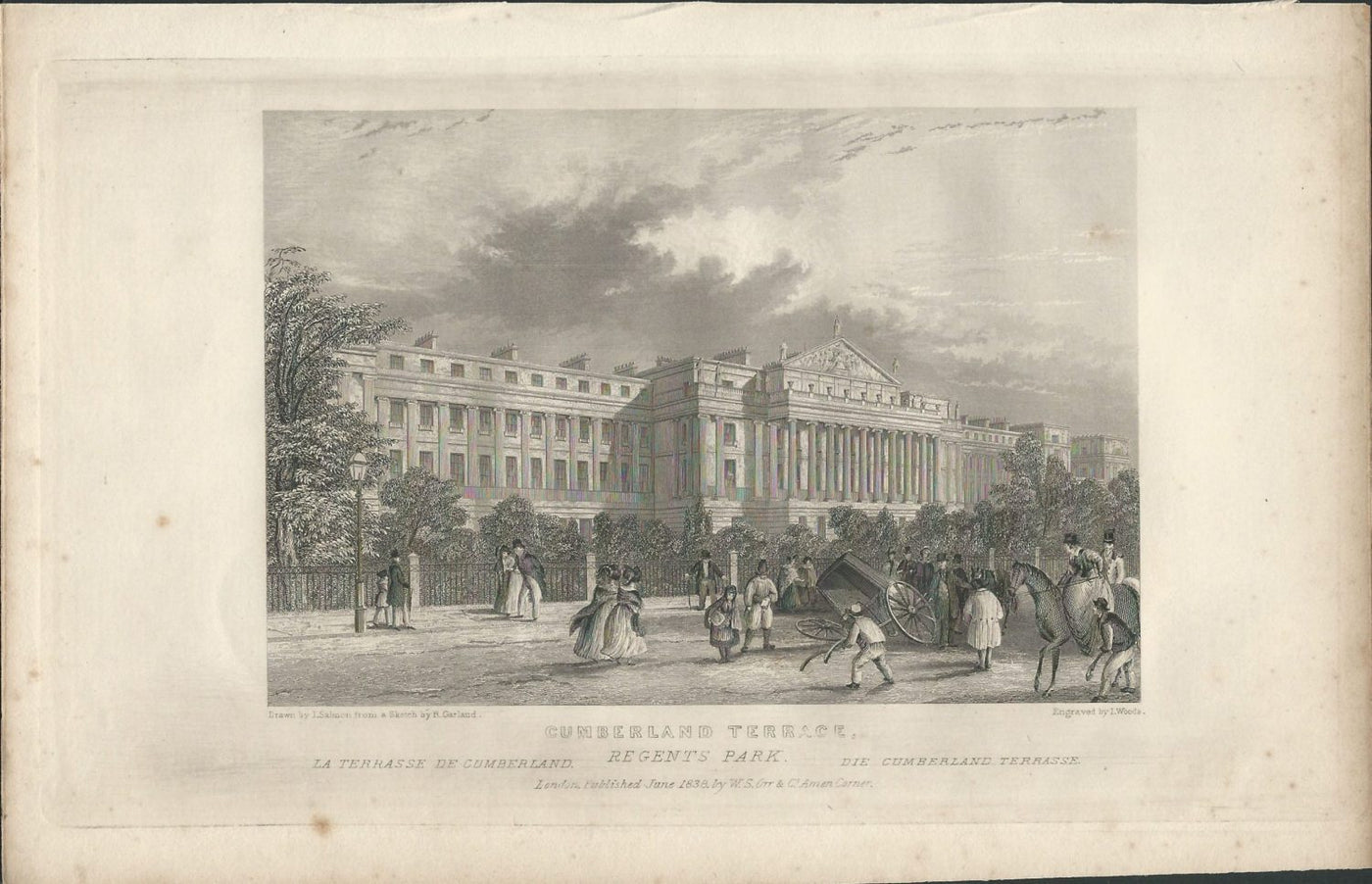 Cumberland Terrace Regent's Park antique print 1838