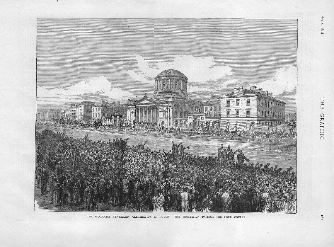 Daniel O'Connell centenary celebration Dublin antique print 1875