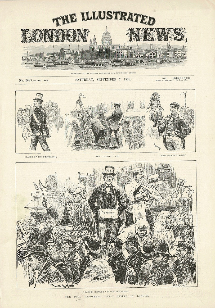 Dock Strike in London 1889 antique print