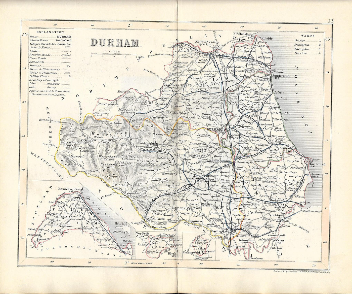 Durham antique map 1845