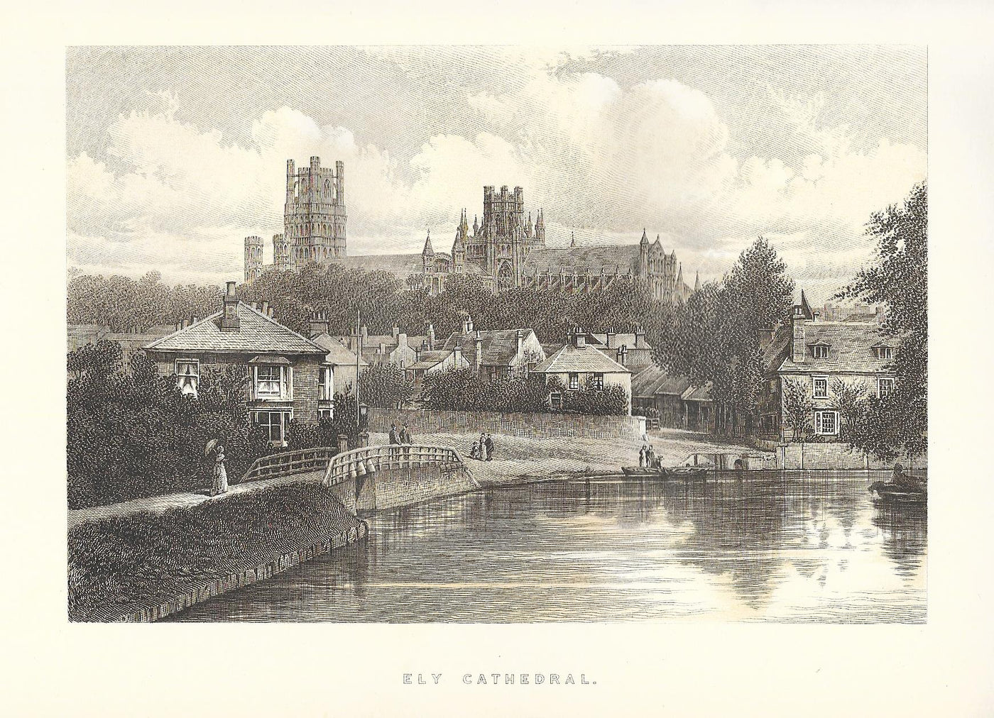 Ely Cathedral Cambridgeshire sepia antique print 1895