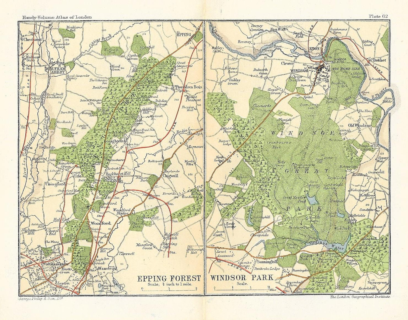 Epping Forest and Windsor Park antique map 1910