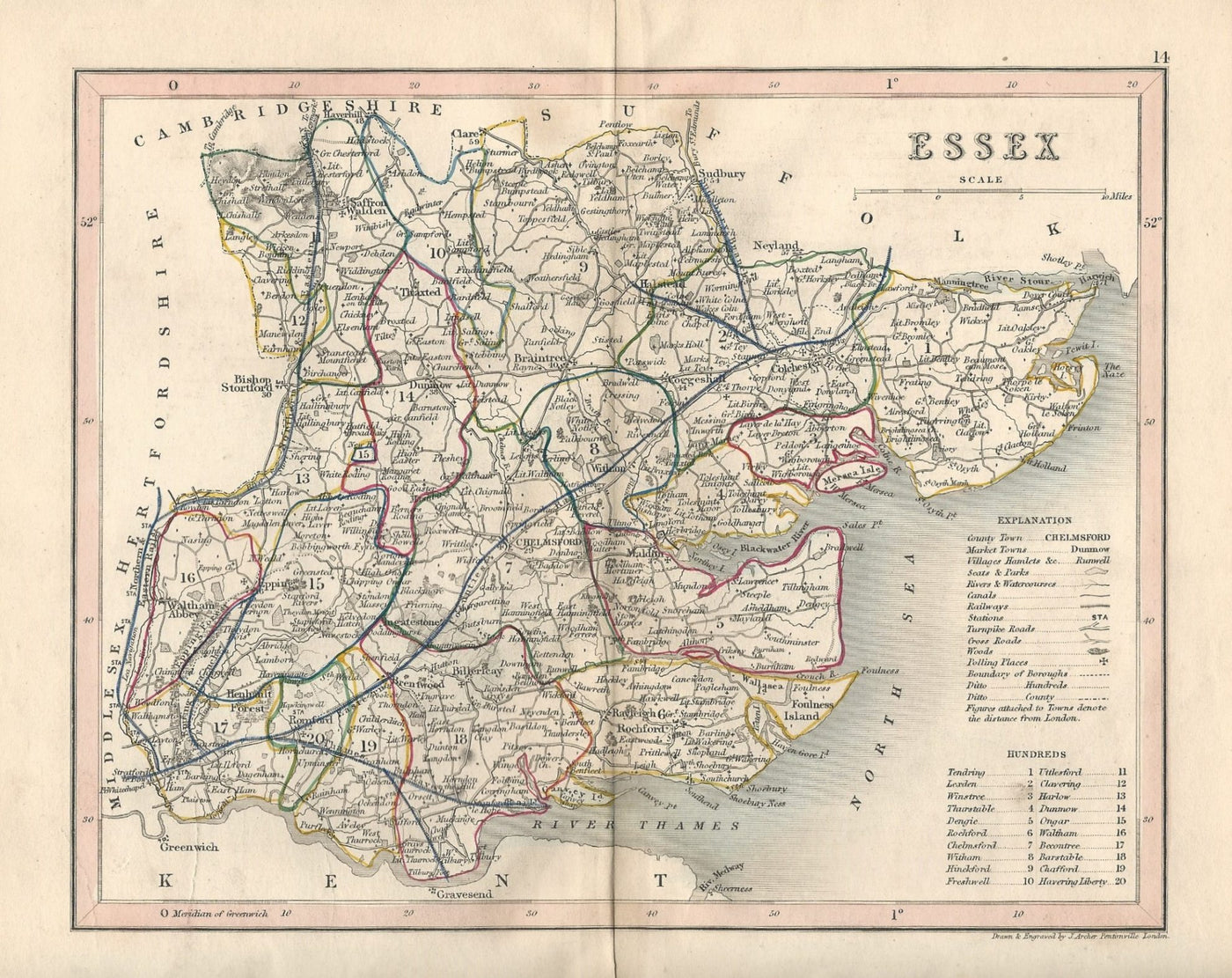 Essex antique map published 1845