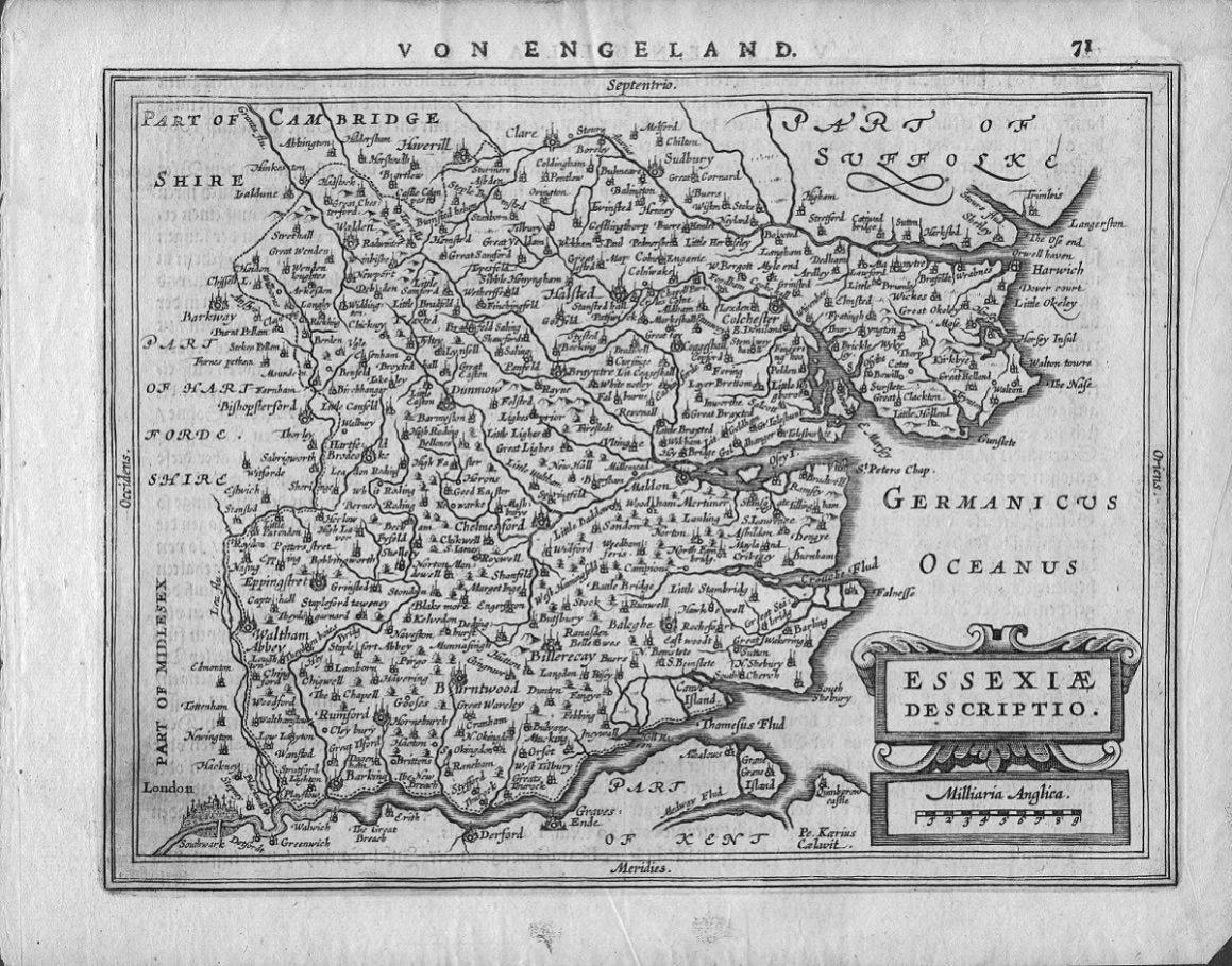 Essex by Pieter Van Den Keere antique map published 1651