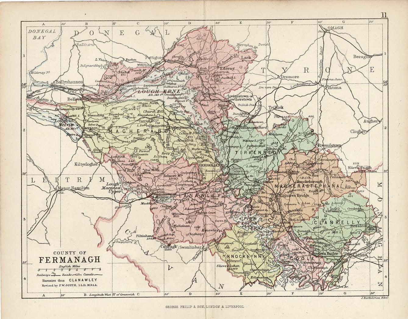 Fermanagh Ireland antique county map published 1882