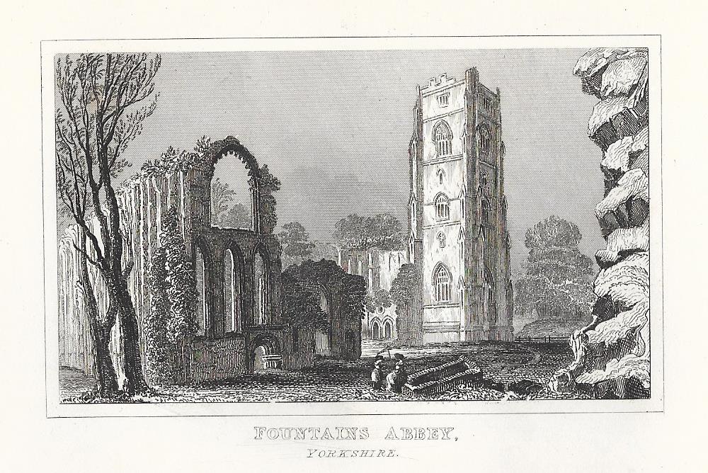 Fountains Abbey Yorkshire antique print 1845