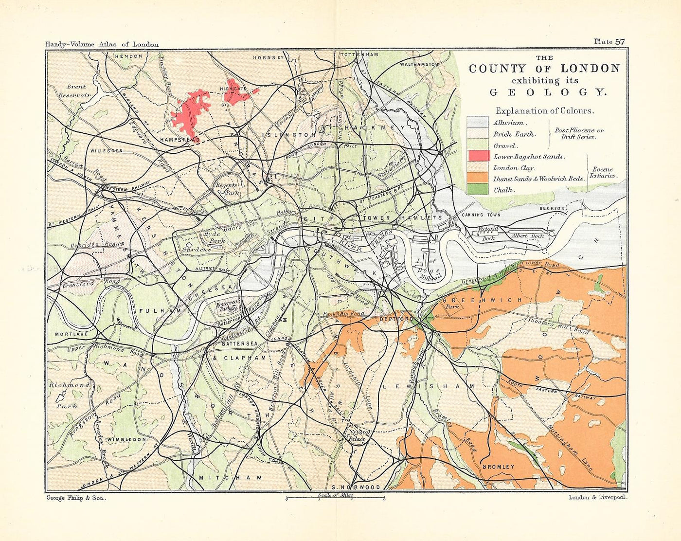 Geological London antique map 1891