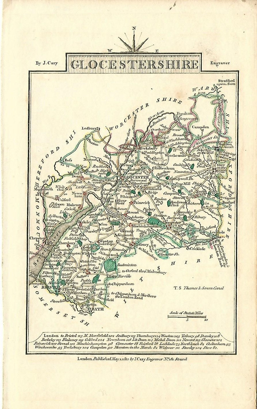 Gloucestershire antique map by John Cary, published 1812