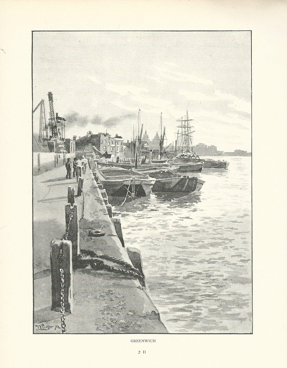 Greenwich riverside view antique print 1893