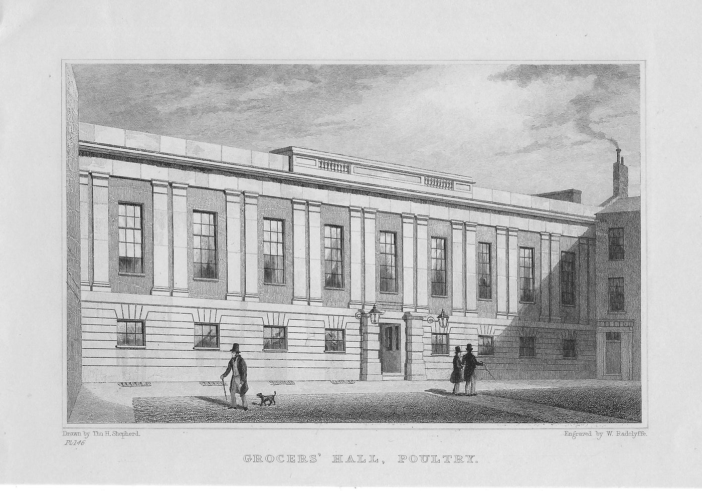 Grocers Hall Poultry London antique print 1830