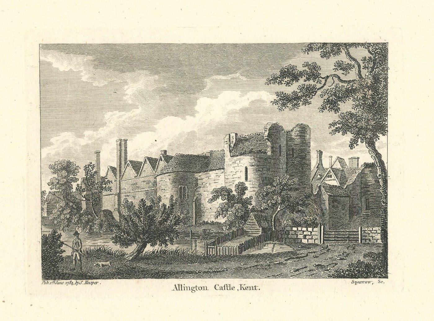 Allington Castle Kent antique print by Francis Grose 1784