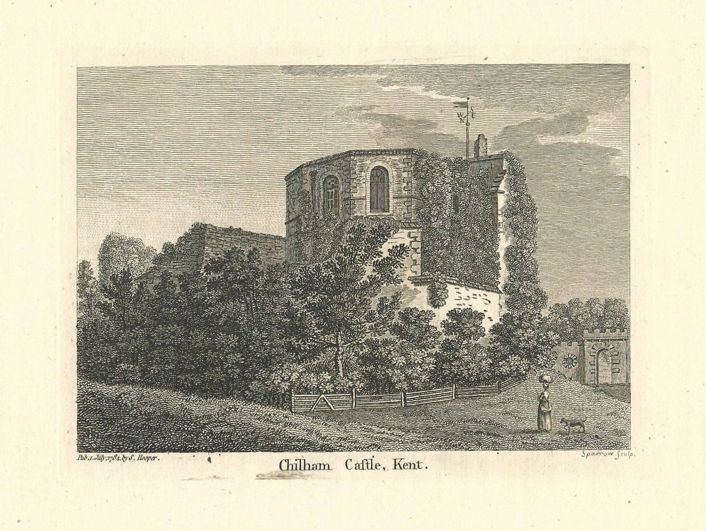 Chilham Castle Kent antique print published 1784