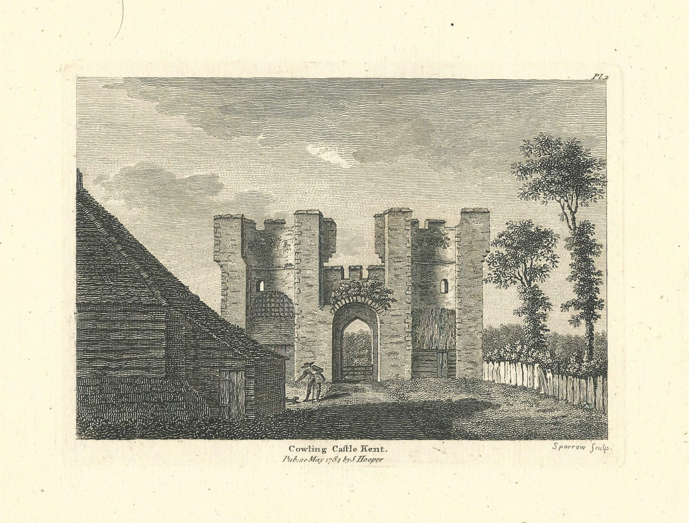 Cooling Castle or Cowling Castle Kent antique print (2) 1784