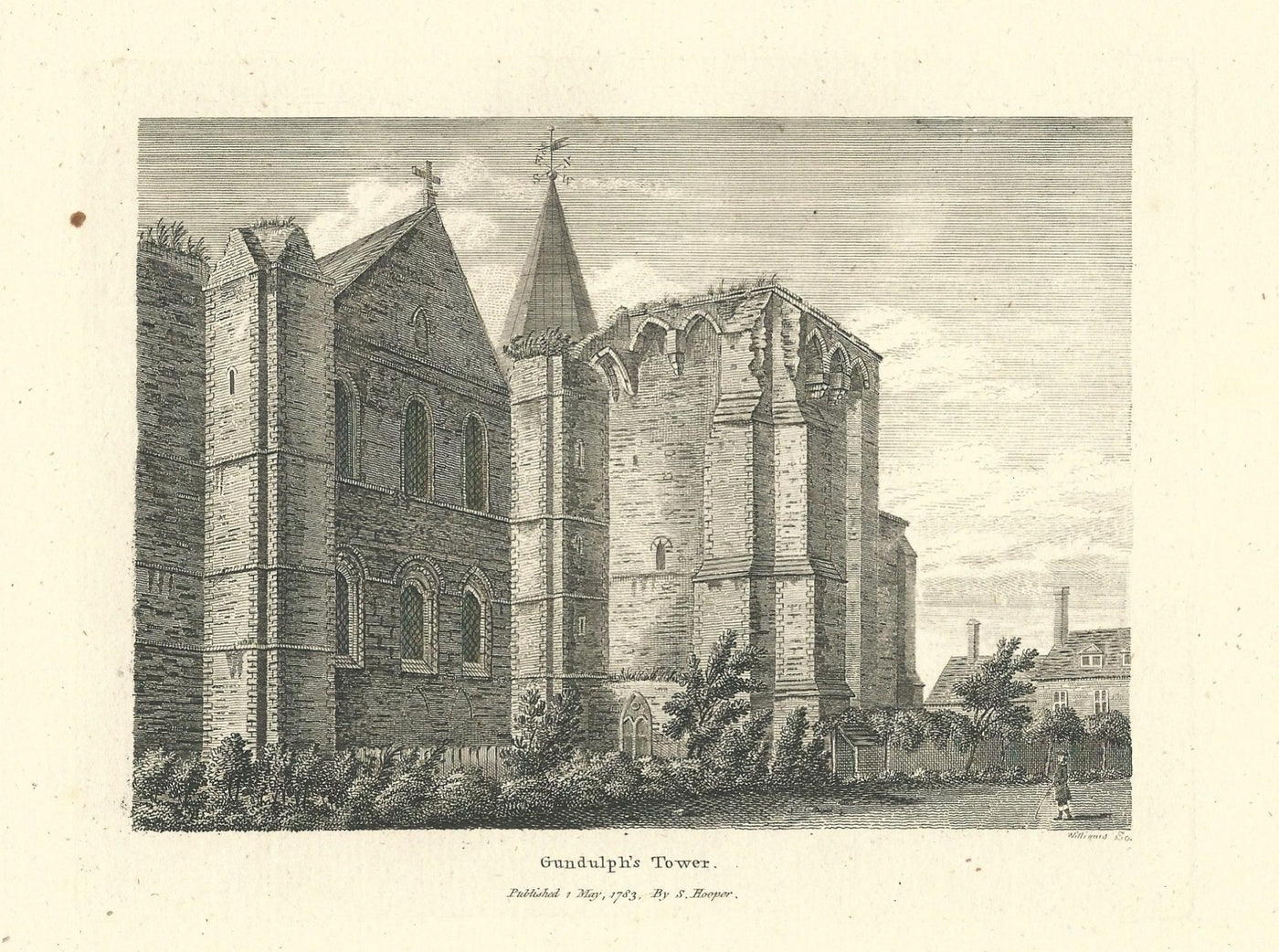 Rochester Cathedral Gundulf's Tower antique print 1783