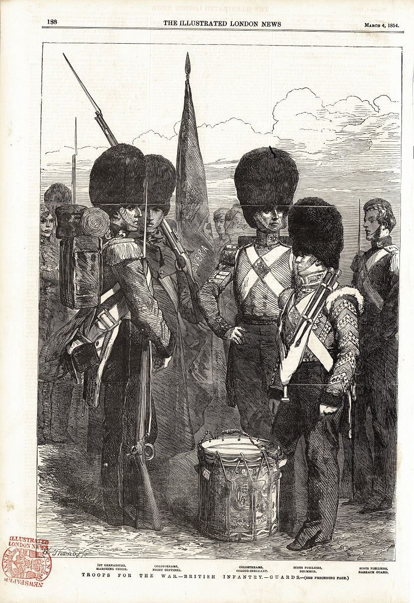 Guards Regiments for the Crimean War antique print 1854