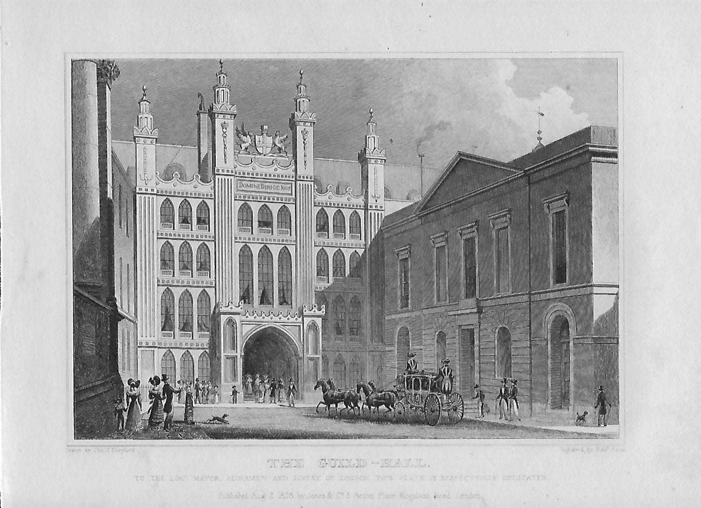 Guildhall City of London antique print published 1830