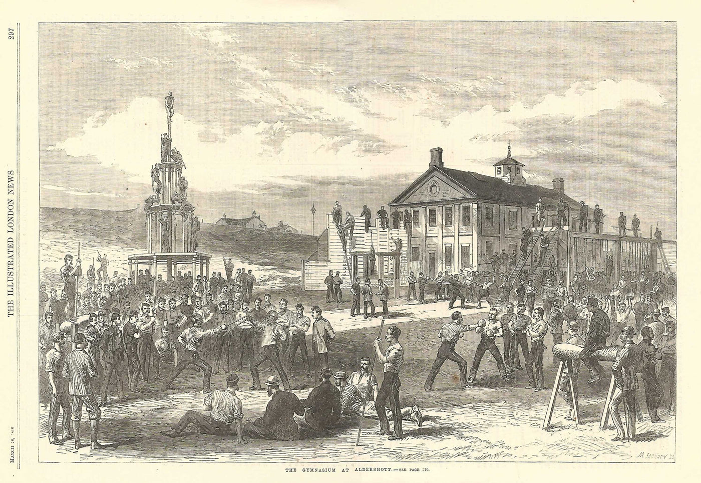 Aldershot Hampshire British Army gymnasium antique print 1868