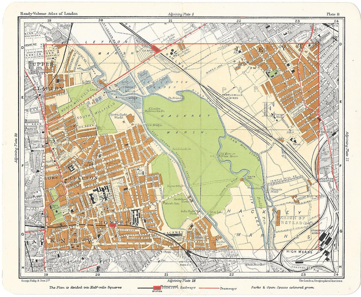 Hackney Marsh Homerton antique map