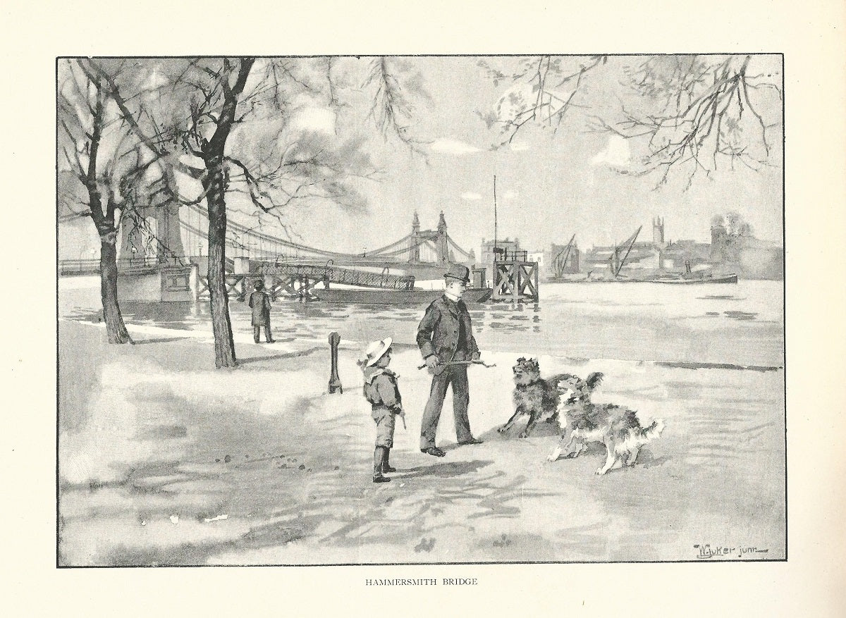 Hammersmith Bridge antique print published 1893