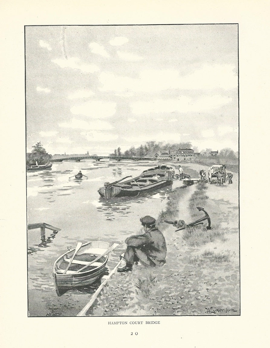 Hampton Court Bridge antique print 1893