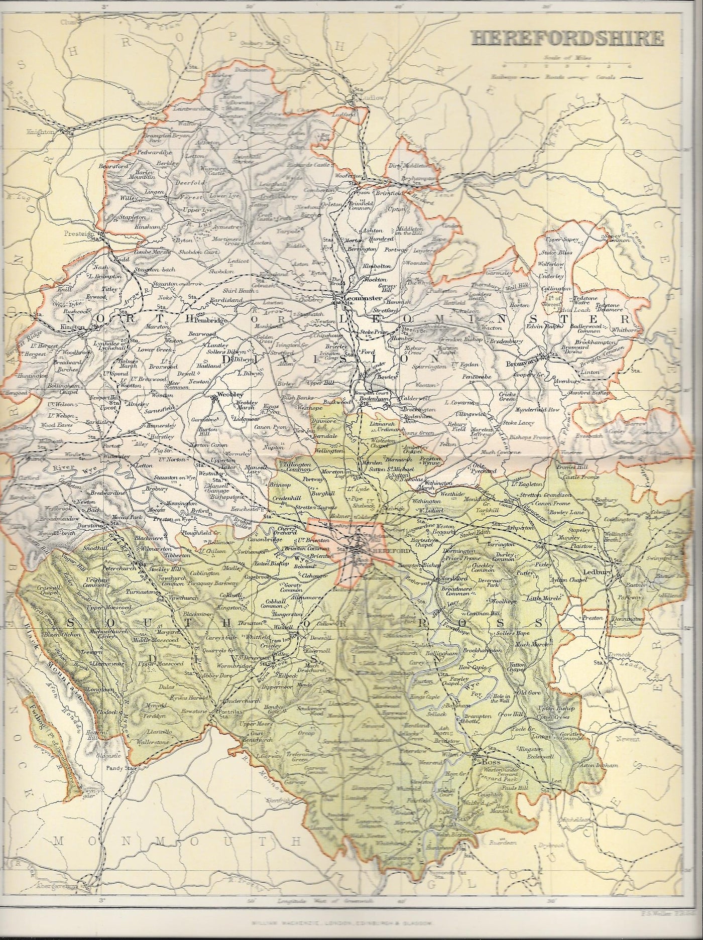 Herefordshire (Hereford) antique map 1895