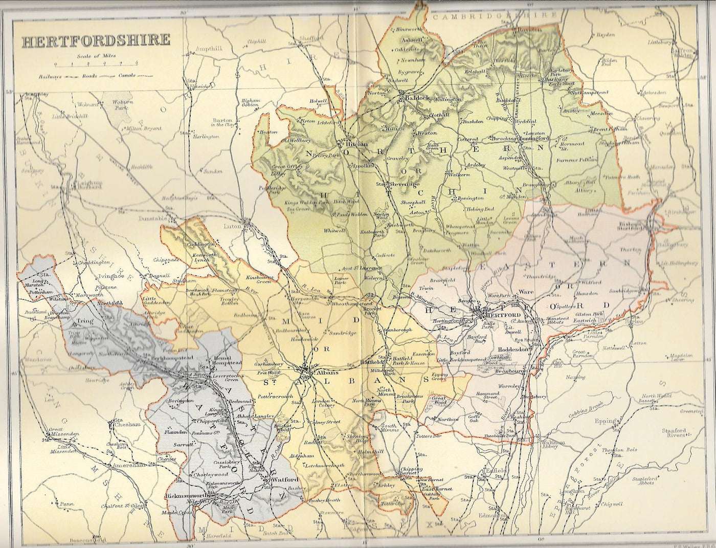 Hertfordshire antique map 1895