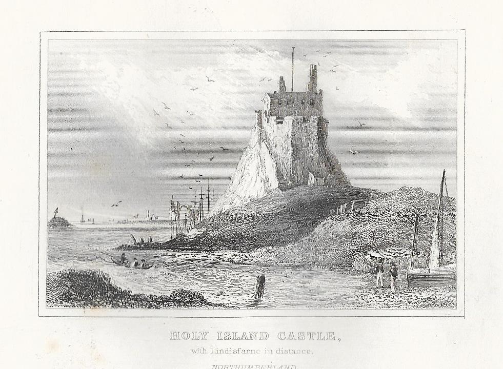 Holy Island Castle Lindisfarne Northumberland antique print 1845