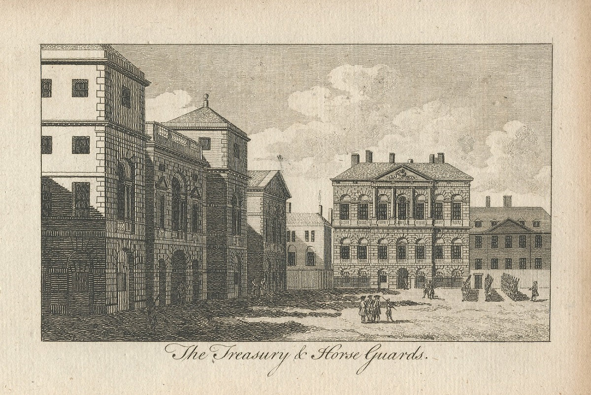 Horse Guards and the Treasury antique print 1776