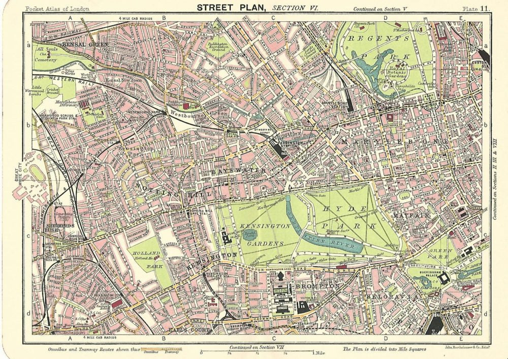 Hyde Park Kensington Gardens environs antique map published 1914 – Maps ...