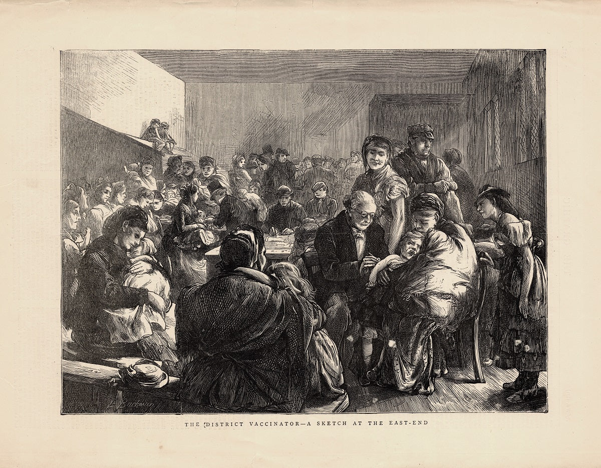 Vaccination in Shadwell against Smallpox antique print 1871