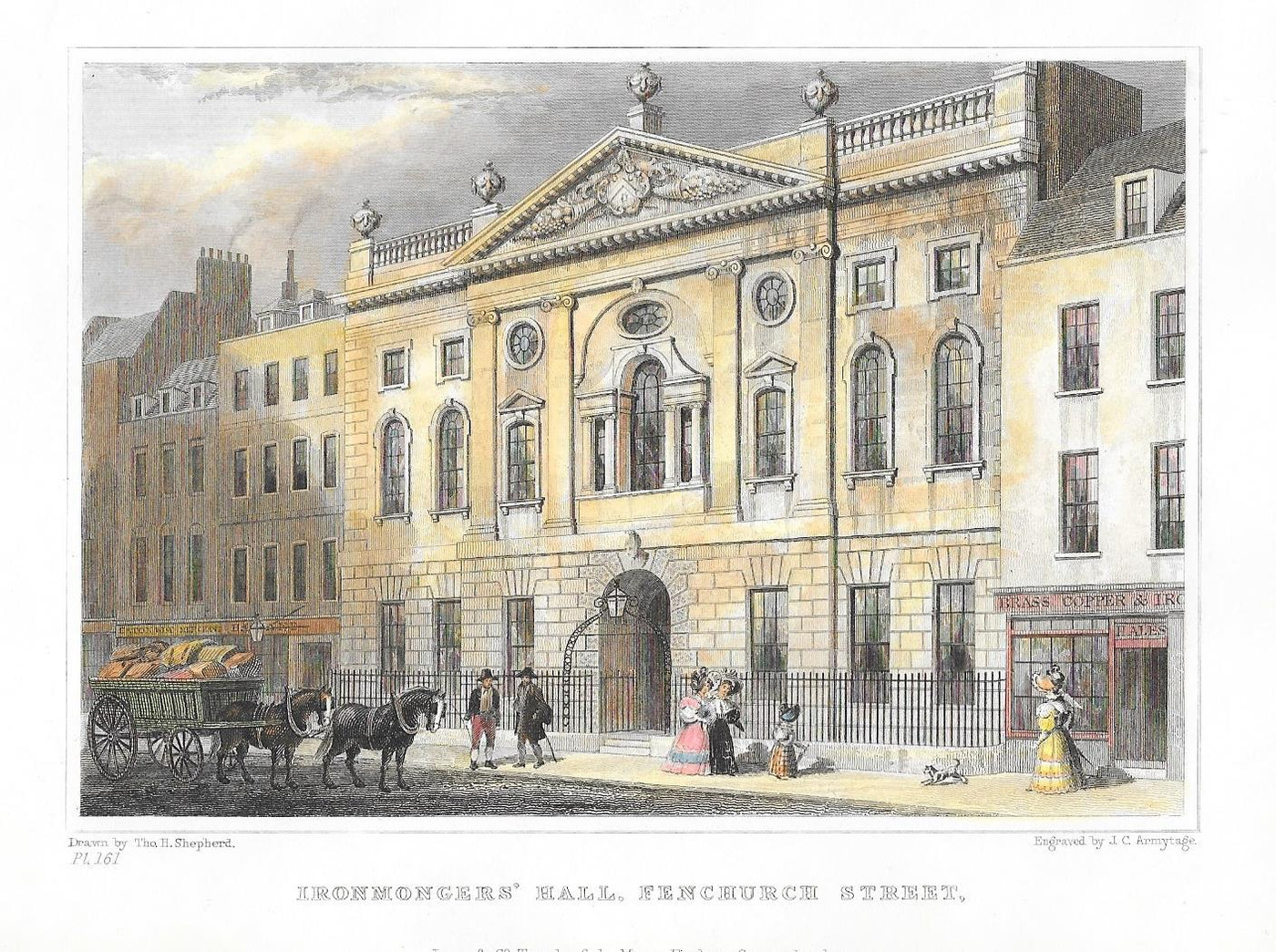 Ironmongers Hall Fenchurch Street antique print 1830