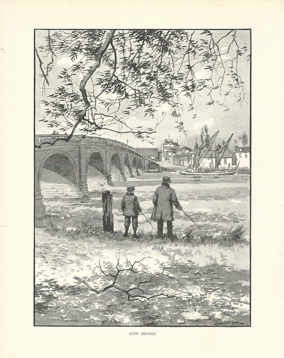 Kew Bridge antique print published 1893