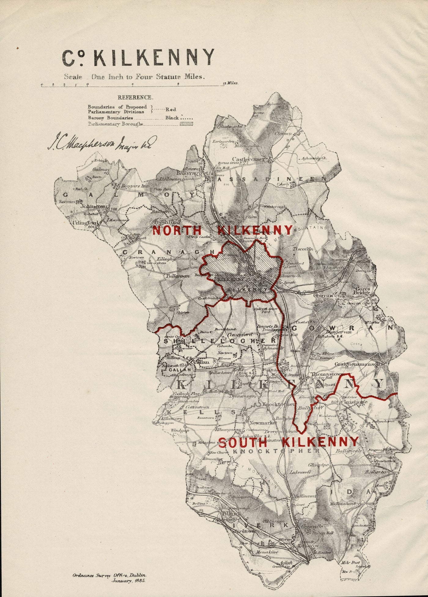 Kilkenny Ireland antique map Ordnance Survey 1885